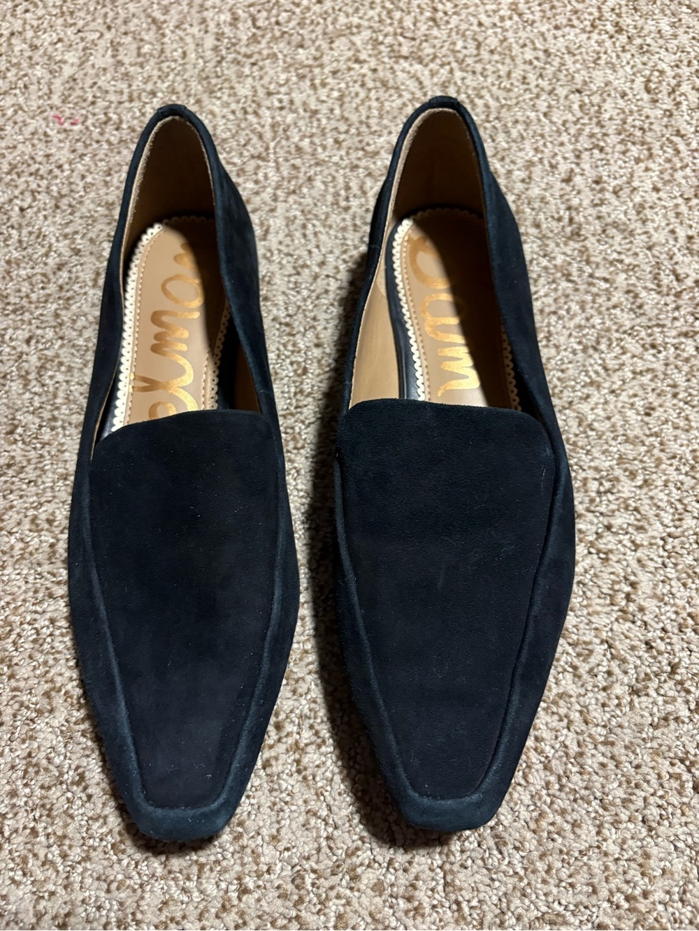 Women’s Black Suede Sam Edelman Slip-On Loafers with Cushioned Insole